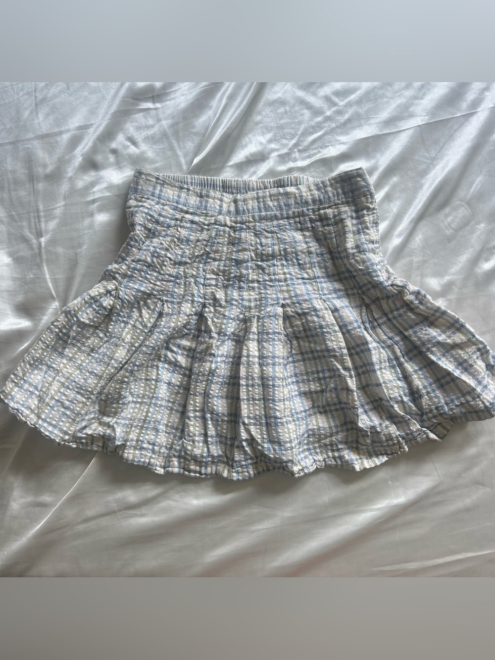 Japna Blue & White Plaid Ruffle Mini Skirt